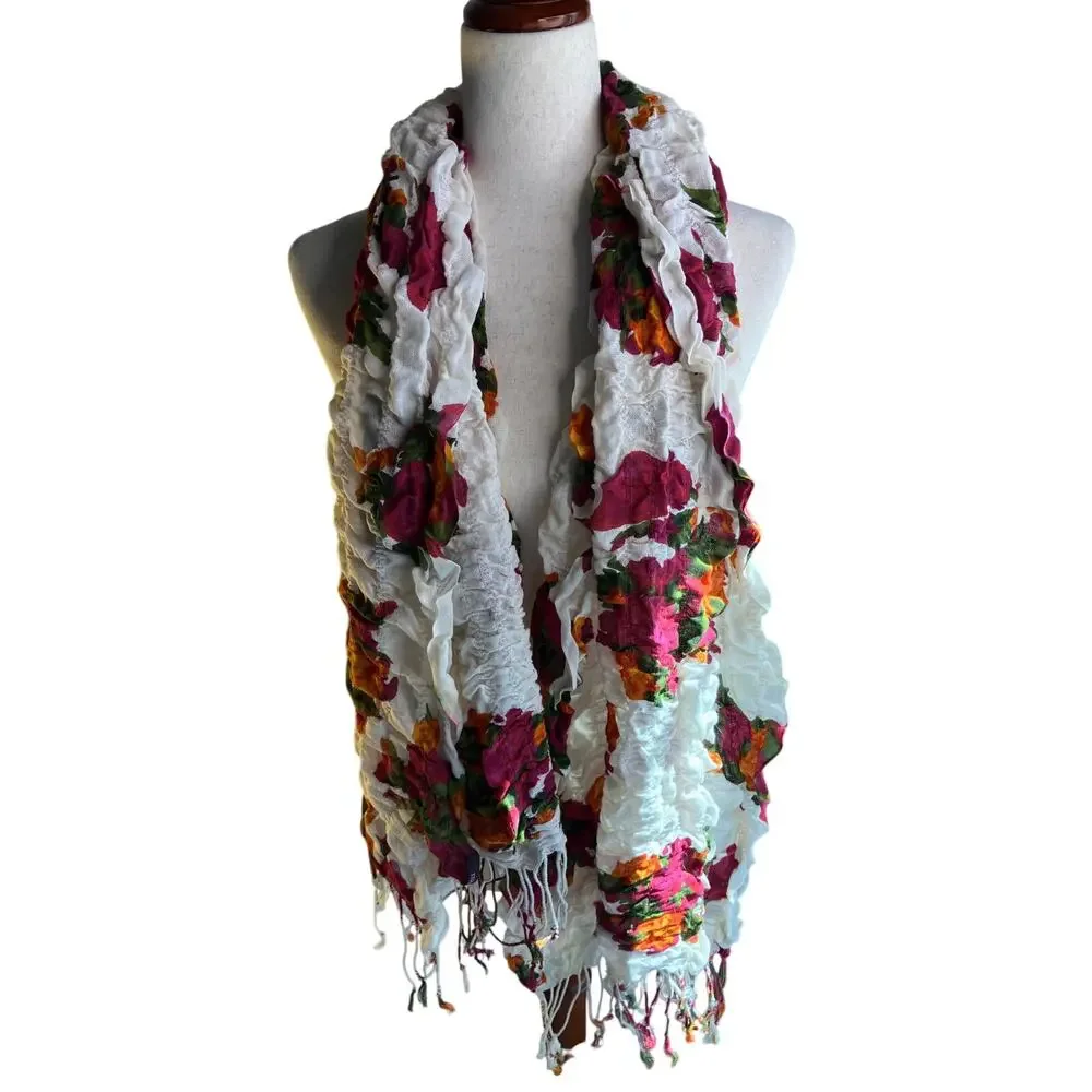 Lightweight semi-sheer scarf with a beautiful floral pattern
